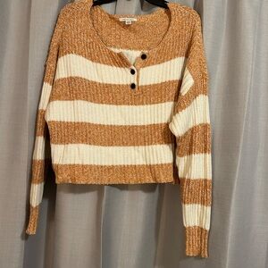 American Eagle Outfitters Striped V-Neck Sweater in Brown and Cream